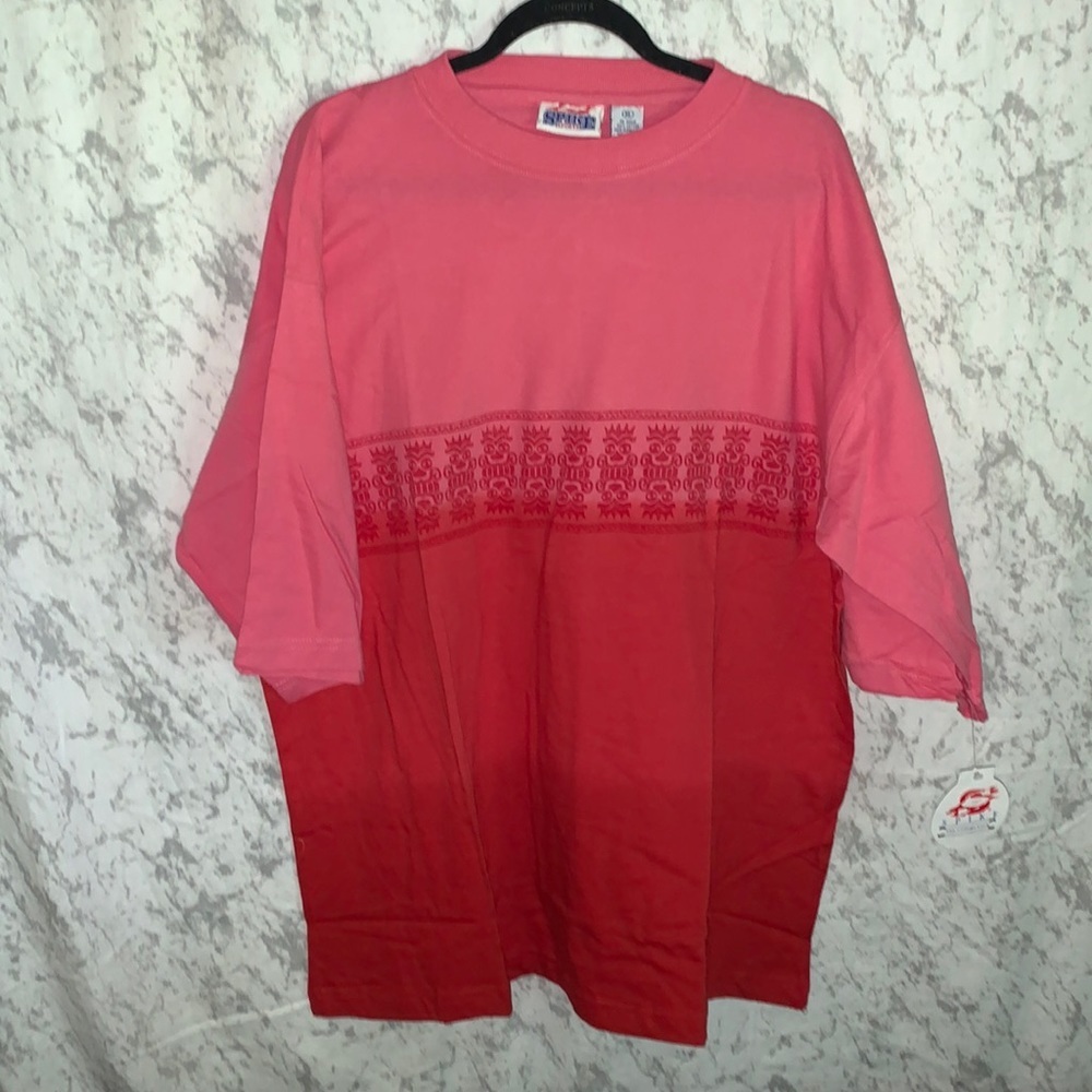NWT Spike Sports Ombré Short Sleeve T Shirt Tribal Print Red-Pink Mens Size XL